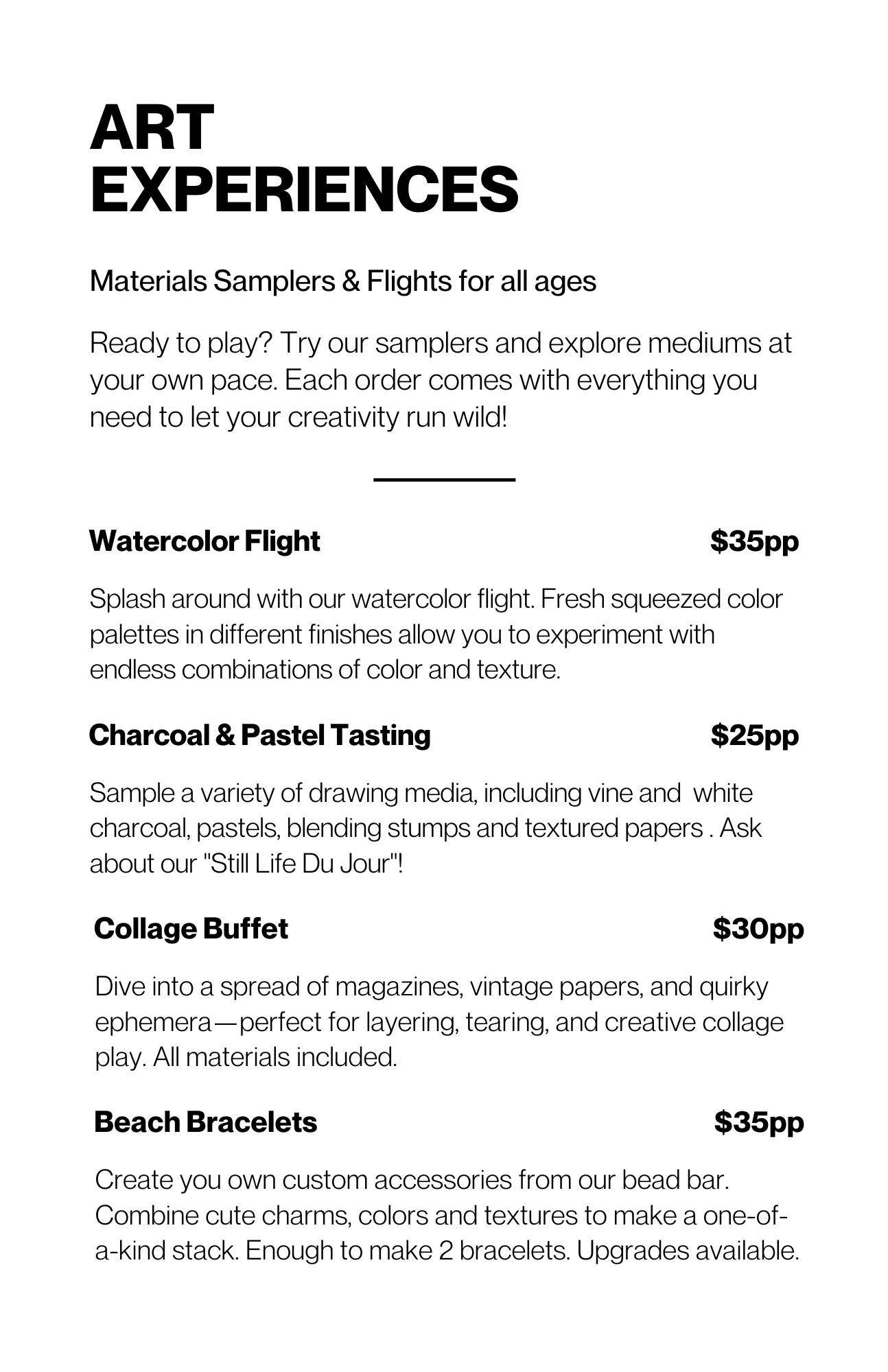Art à la Carte Booking with deposit