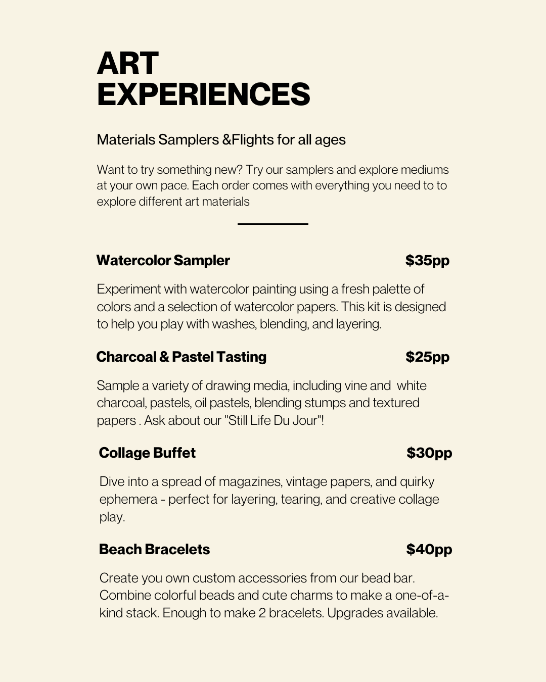 Art à la Carte Booking with deposit