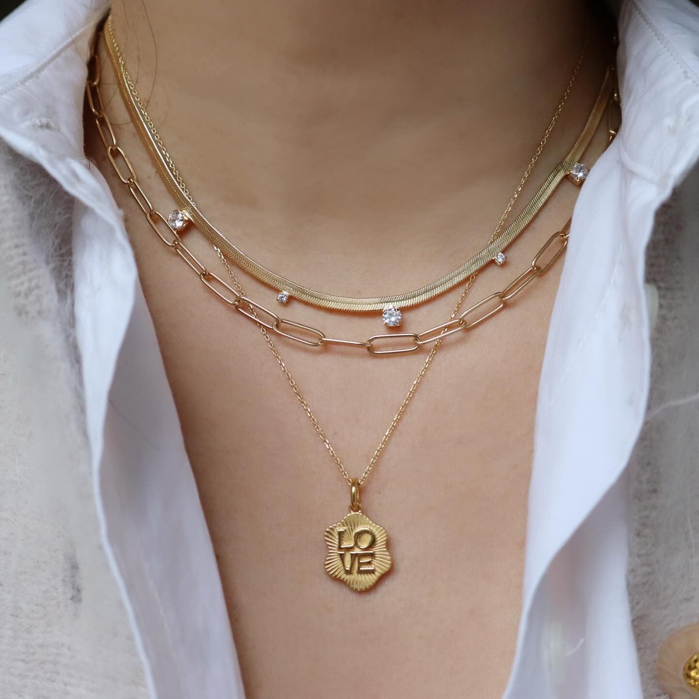 Liz Herringbone and Cz Necklace - Hye Jane