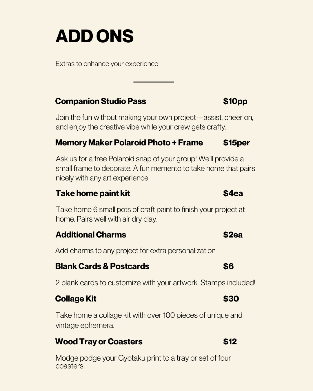 Art à la Carte Booking with deposit