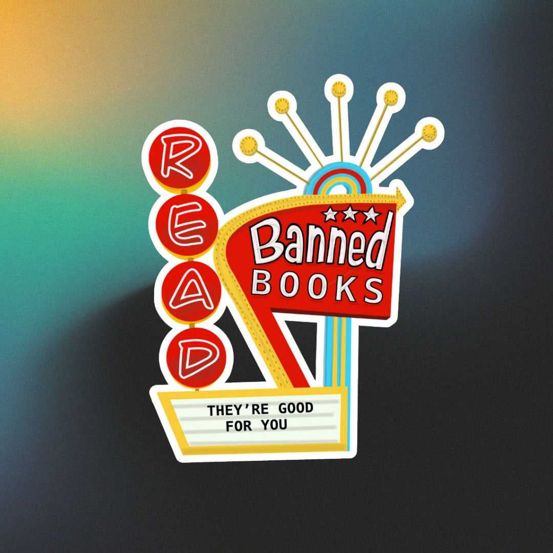 Read banned books retro neon sign sticker